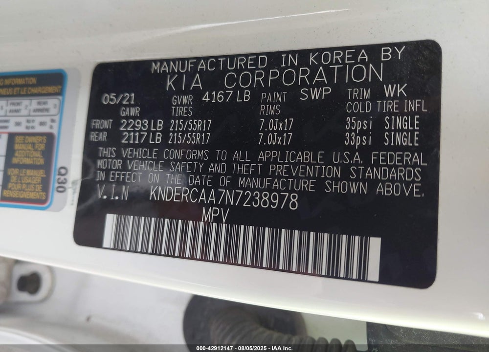 2022 KIA SELTOS VIN: KNDERCAA7N7238978