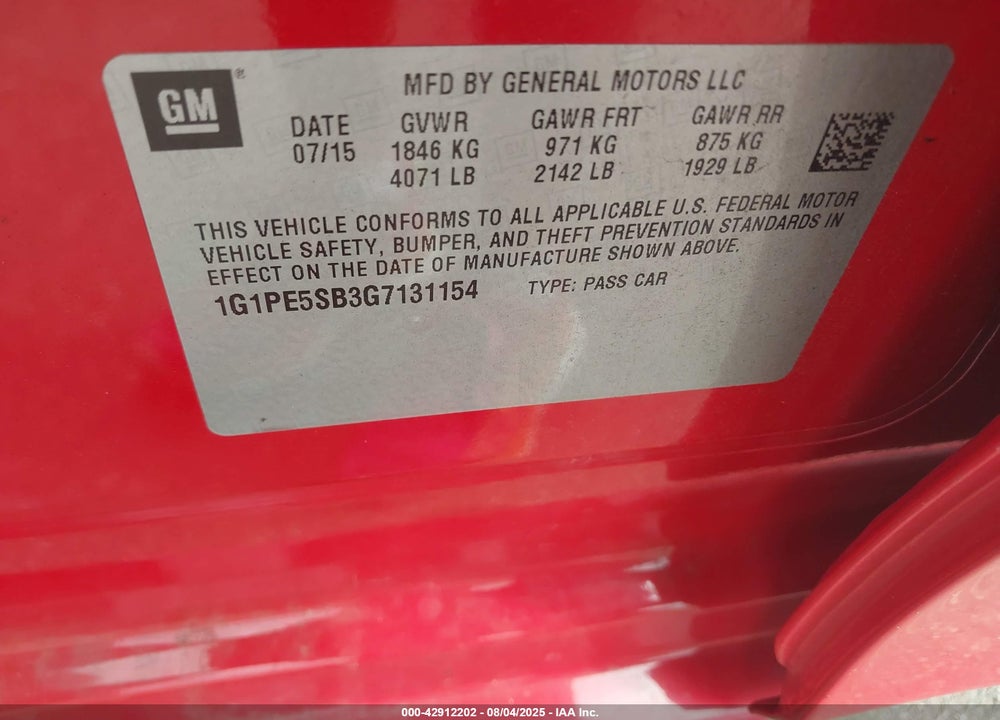 2016 CHEVROLET CRUZE LIMITED LT VIN: 1G1PE5SB3G7131154