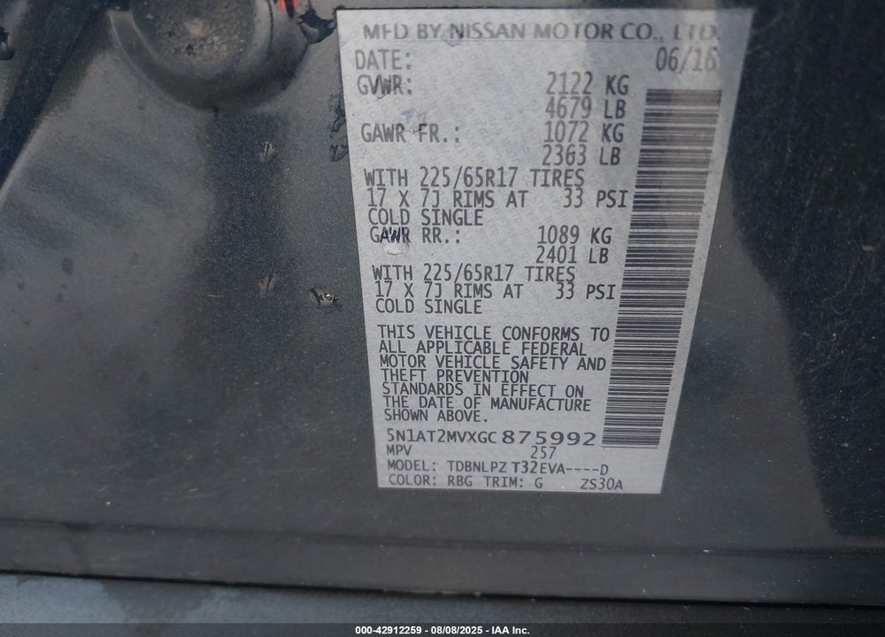 2016 NISSAN ROGUE VIN: 5N1AT2MVXGC875992