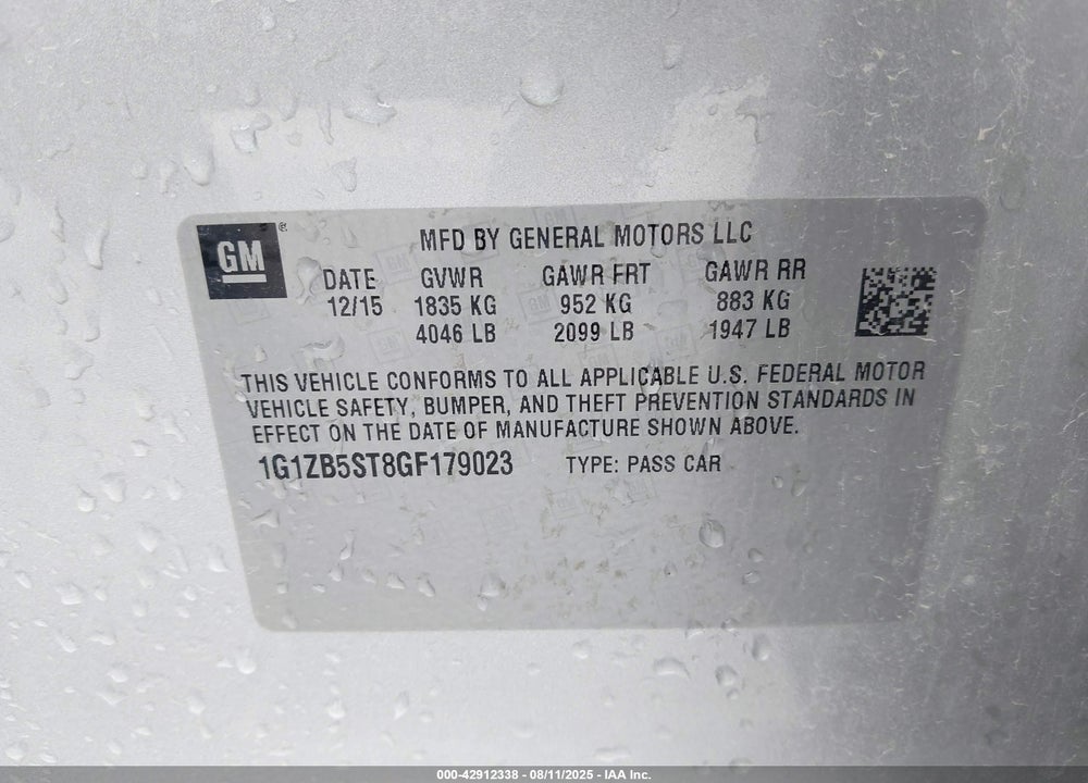 2016 CHEVROLET MALIBU VIN: 1G1ZB5ST8GF179023