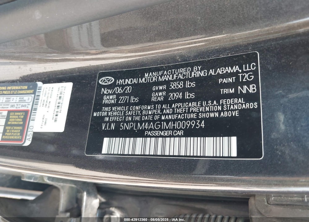 2021 HYUNDAI ELANTRA SEL VIN: 5NPLM4AG1MH009934