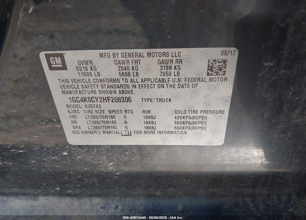 2017 CHEVROLET SILVERADO 3500HD LTZ VIN: 1GC4K0CY2HF208306