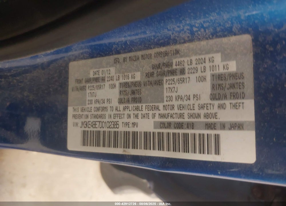 2013 MAZDA CX-5 VIN: JM3KE4BE7D0102385