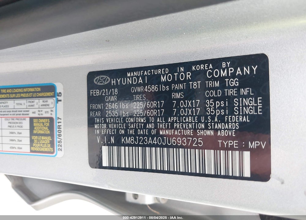 2018 HYUNDAI TUCSON SE VIN: KM8J23A40JU693725
