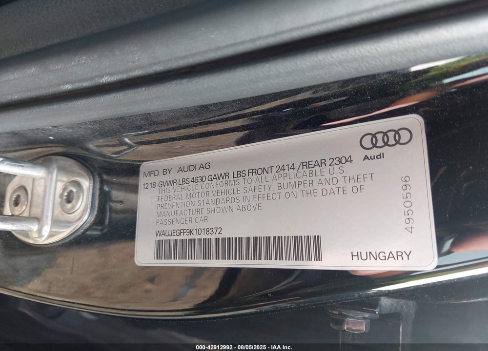 2019 AUDI A3 VIN: WAUJEGFF9K1018372