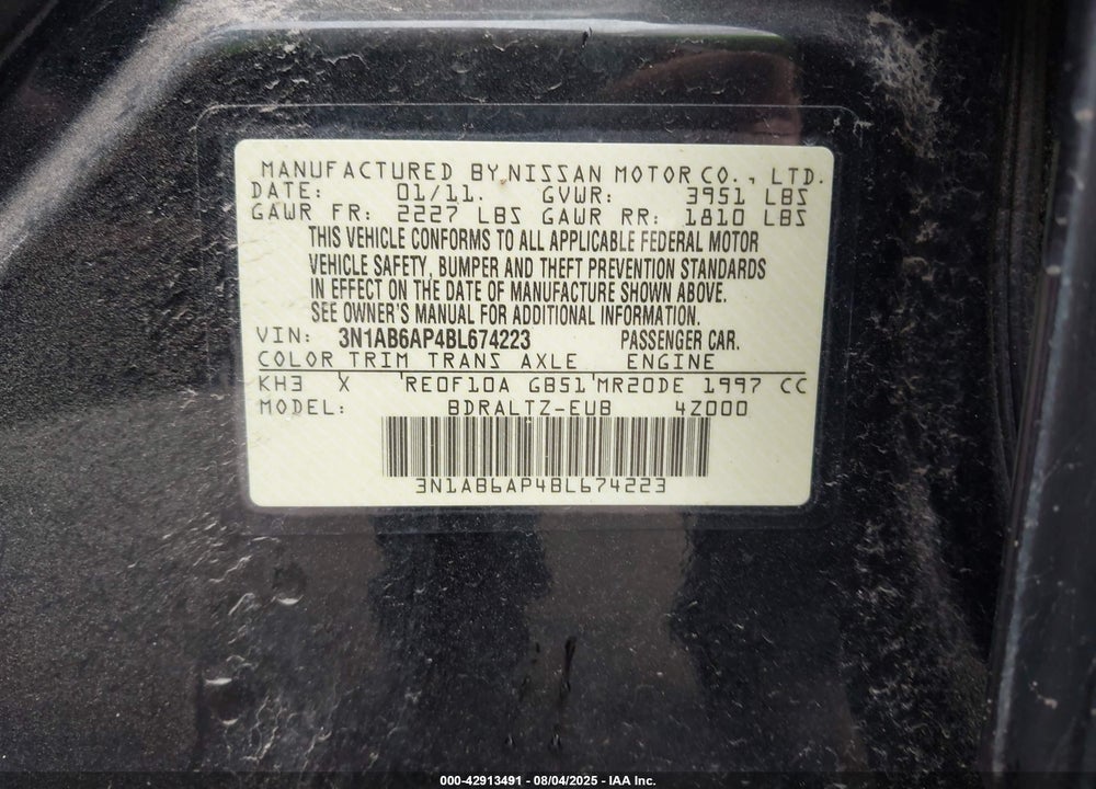 2011 NISSAN SENTRA VIN: 3N1AB6AP4BL674223