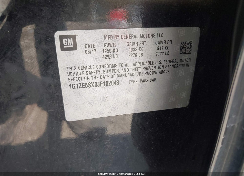 2018 CHEVROLET MALIBU VIN: 1G1ZE5SX0JF102048