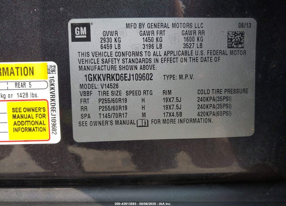 2014 GMC ACADIA SLT-1 VIN: 1GKKVRKD6EJ109602