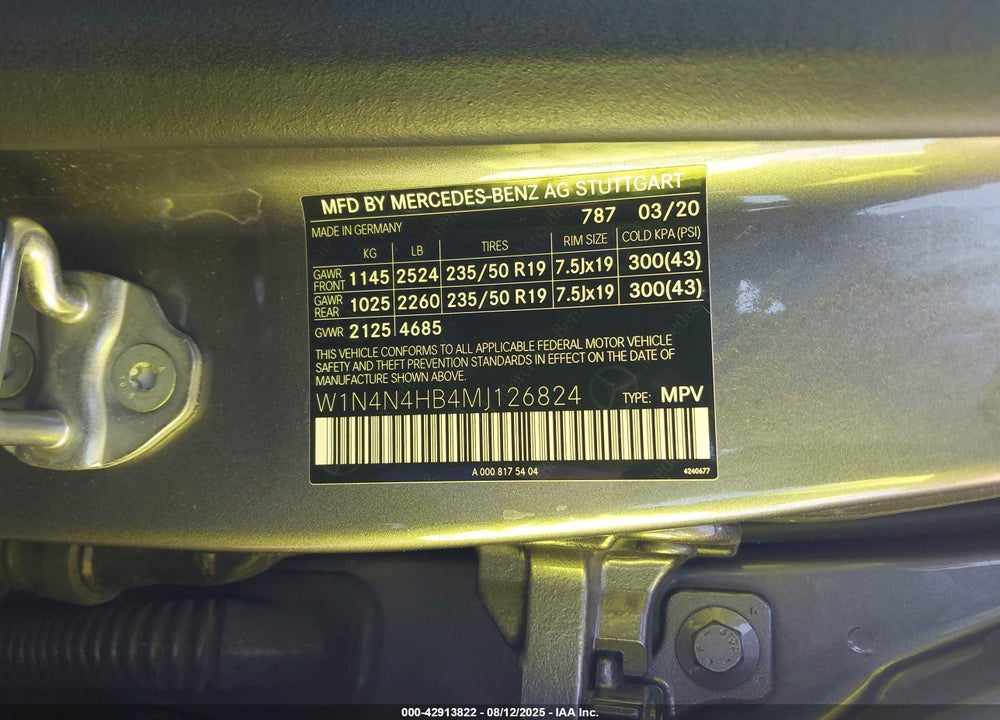 2021 MERCEDES-BENZ GLA-CLASS VIN: W1N4N4HB4MJ126824