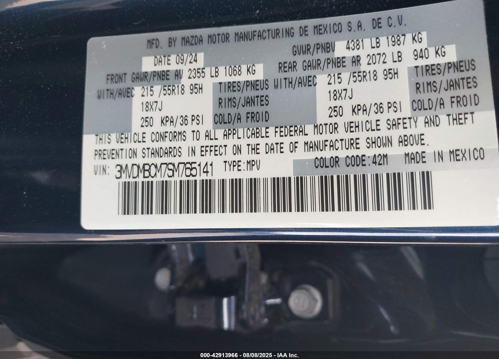 2025 MAZDA CX-30 2.5 S PREFERRED PACKAGE VIN: 3MVDMBCM7SM765141