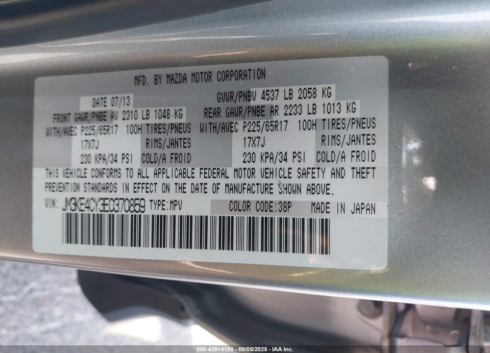 2014 MAZDA CX-5 VIN: JM3KE4CY3E0370859