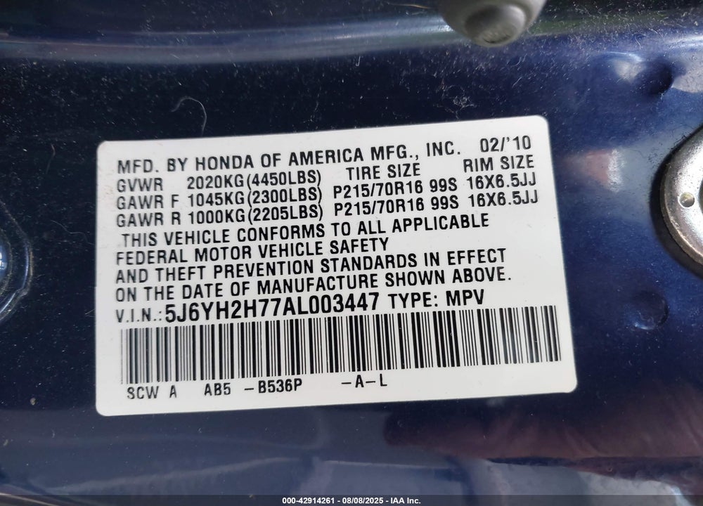 2010 HONDA ELEMENT VIN: 5J6YH2H77AL003447