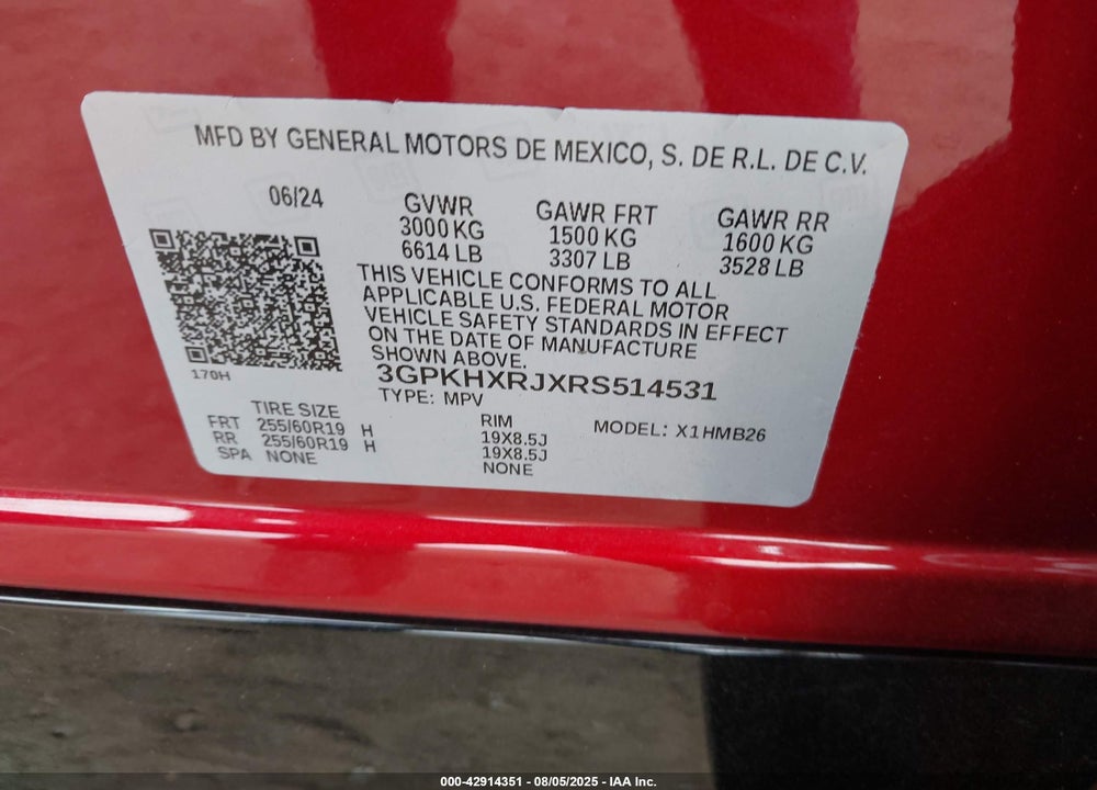 2024 HONDA PROLOGUE VIN: 3GPKHXRJXRS514531