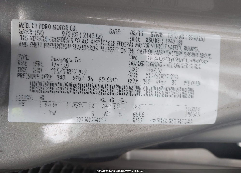 2015 FORD FOCUS SE VIN: 1FADP3K29FL384032