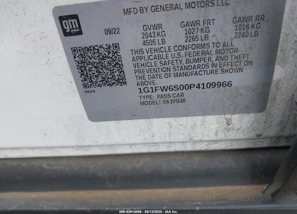 2023 CHEVROLET BOLT EV VIN: 1G1FW6S00P4109966