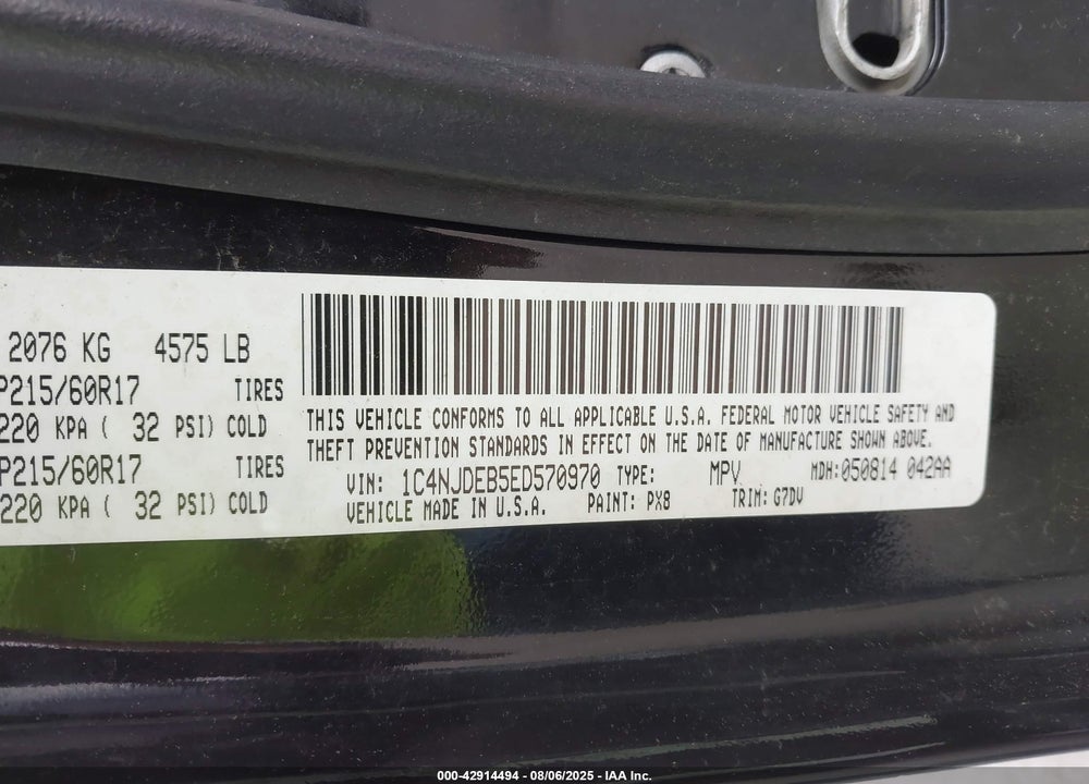 2014 JEEP COMPASS LATITUDE VIN: 1C4NJDEB5ED570970