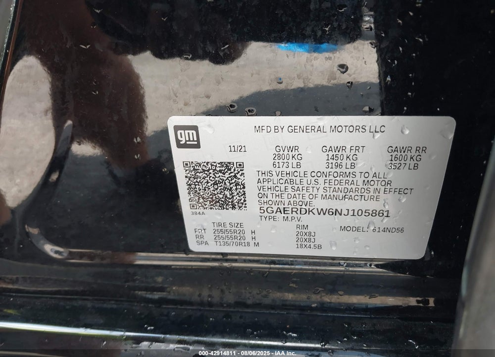 2022 BUICK ENCLAVE VIN: 5GAERDKW6NJ105861