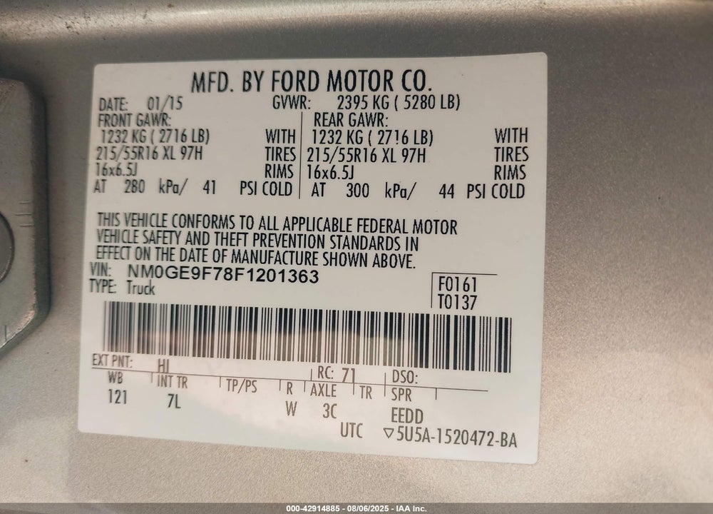 2015 FORD TRANSIT CONNECT VIN: NM0GE9F78F1201363