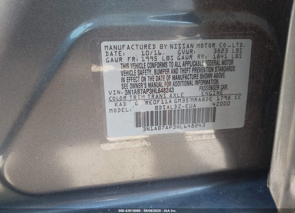 2017 NISSAN SENTRA VIN: 3N1AB7AP3HL648243