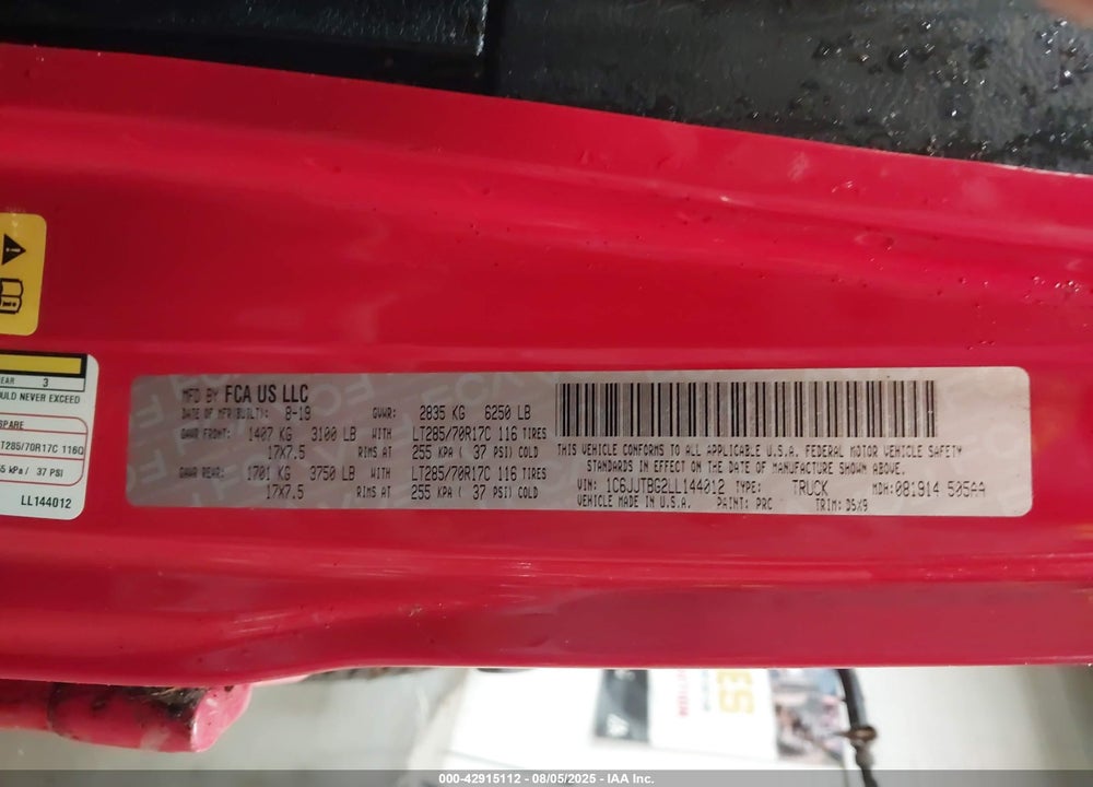2020 JEEP GLADIATOR RUBICON 4X4 VIN: 1C6JJTBG2LL144012