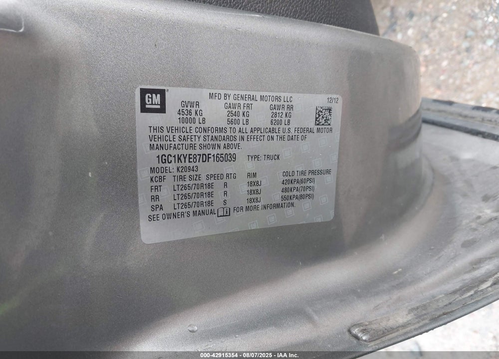 2013 CHEVROLET SILVERADO 2500HD LTZ VIN: 1GC1KYE87DF165039
