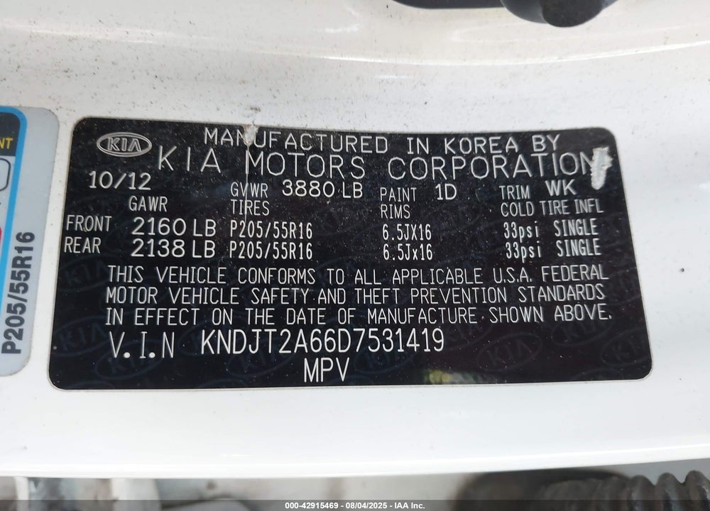 2013 KIA SOUL VIN: KNDJT2A66D7531419