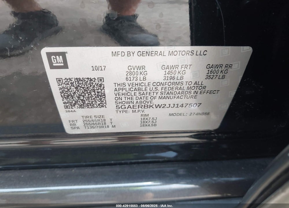 2018 BUICK ENCLAVE VIN: 5GAERBKW2JJ147507