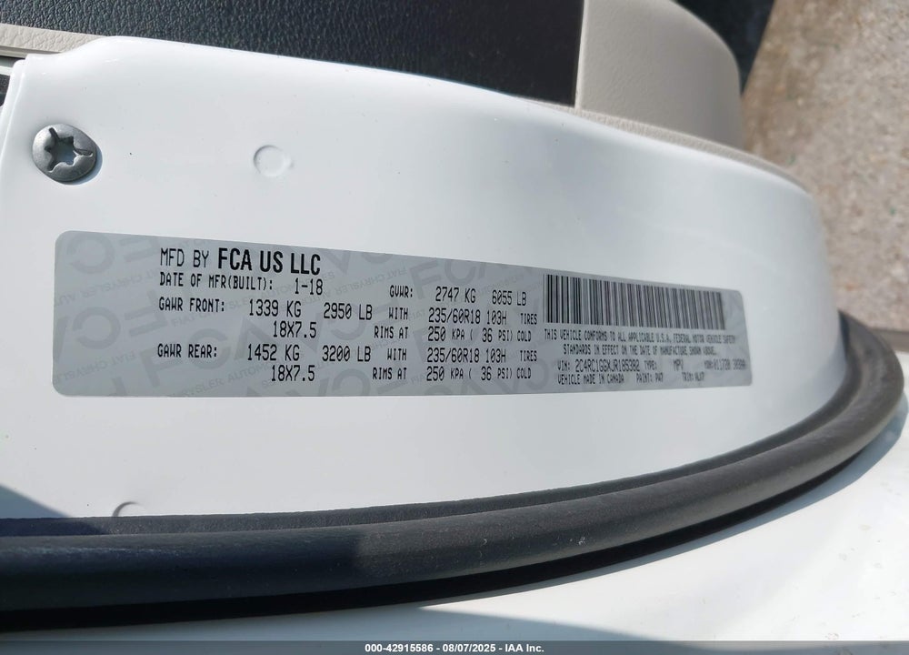 2018 CHRYSLER PACIFICA VIN: 2C4RC1GGXJR185382