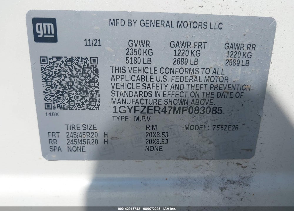 2021 CADILLAC XT4 FWD SPORT VIN: 1GYFZER47MF083085