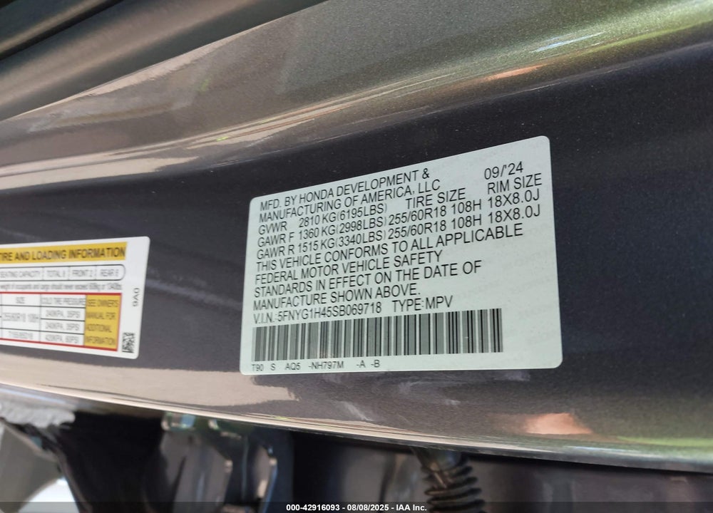 2025 HONDA PILOT VIN: 5FNYG1H45SB069718