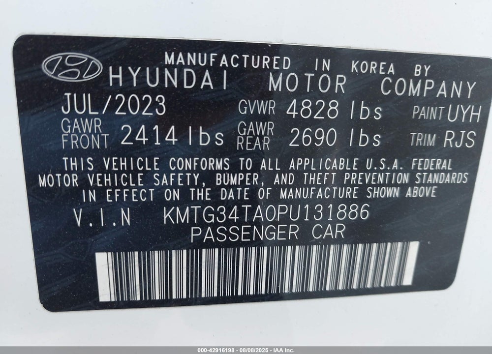 2023 GENESIS G70 VIN: KMTG34TA0PU131886