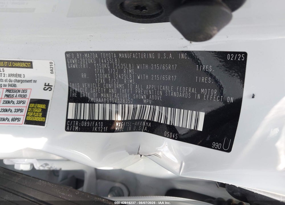 2025 TOYOTA COROLLA CROSS VIN: 7MUAAABG1SV128352