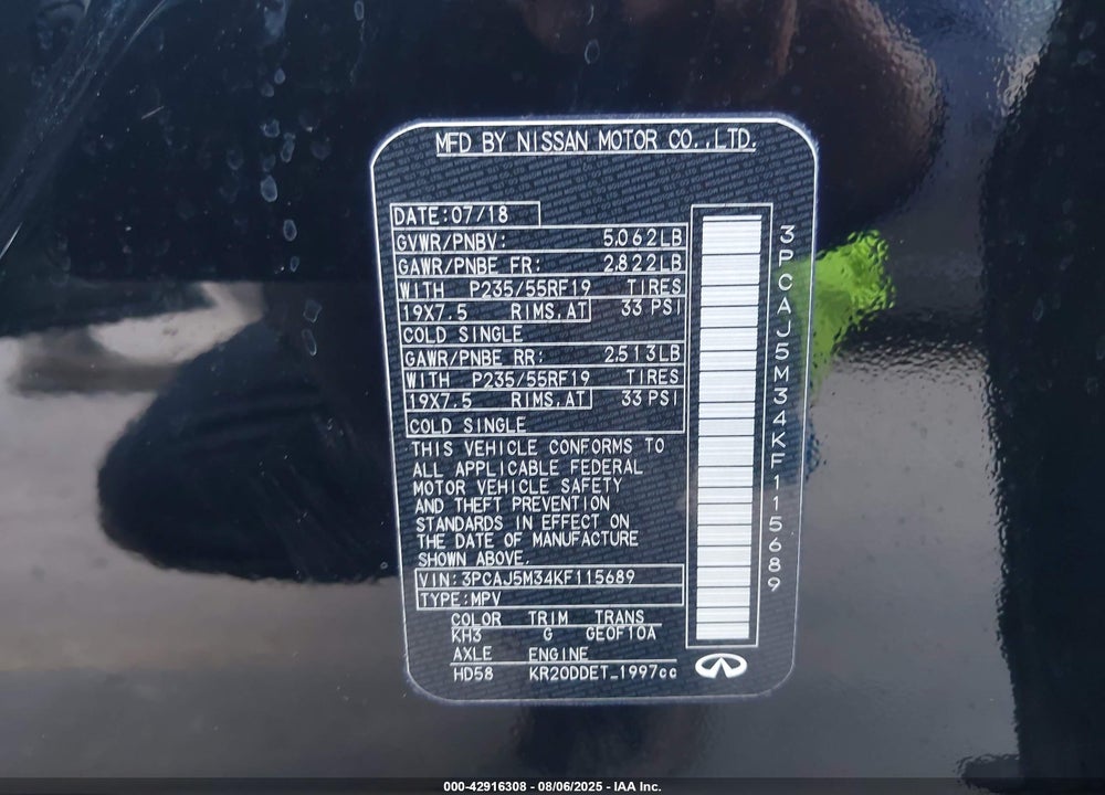 2019 INFINITI QX50 VIN: 3PCAJ5M34KF115689