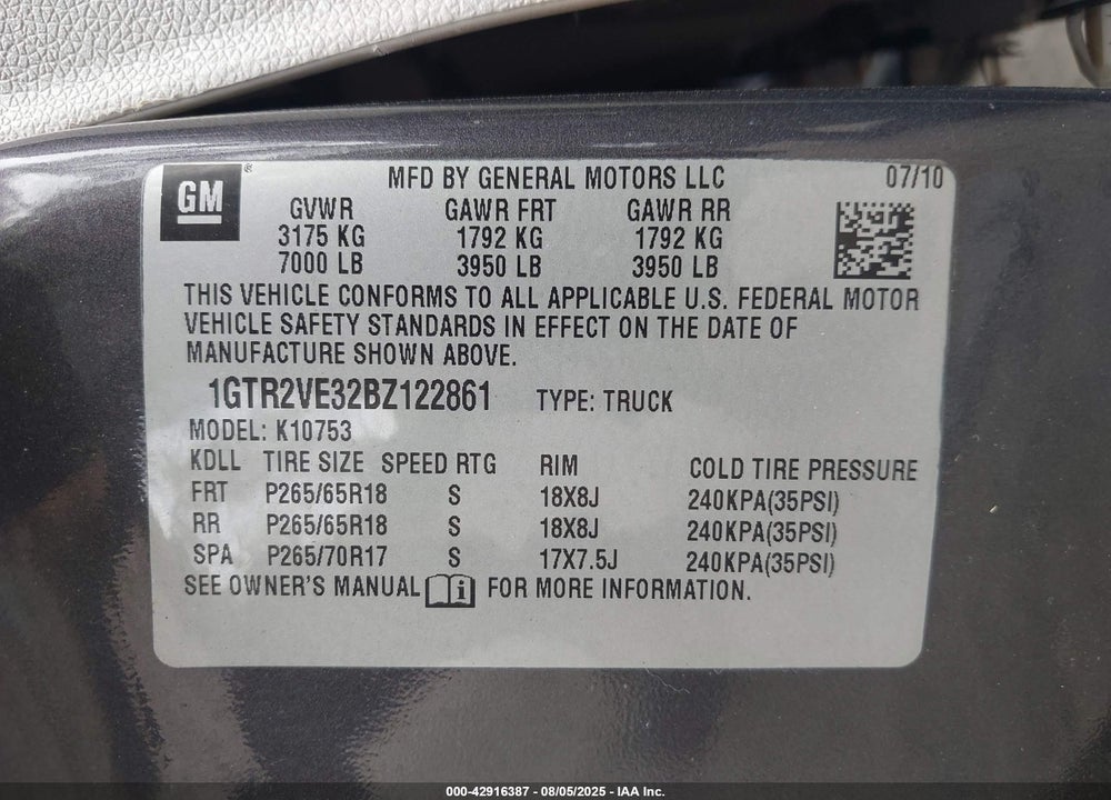 2011 GMC SIERRA 1500 VIN: 1GTR2VE32BZ122861