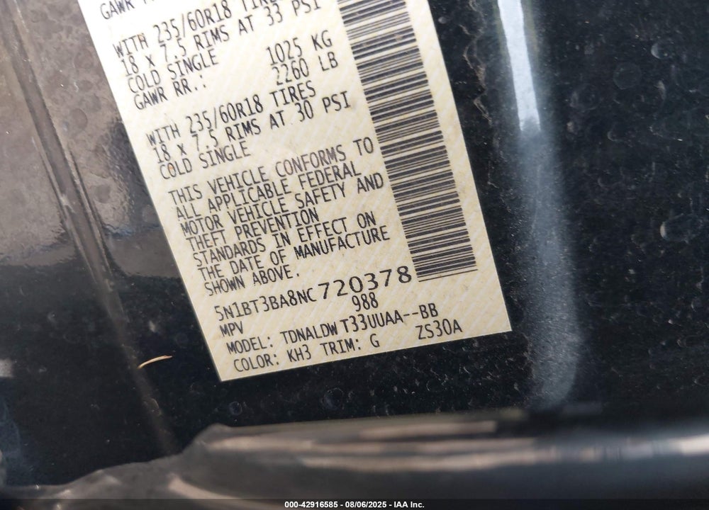 2022 NISSAN ROGUE VIN: 5N1BT3BA8NC720378