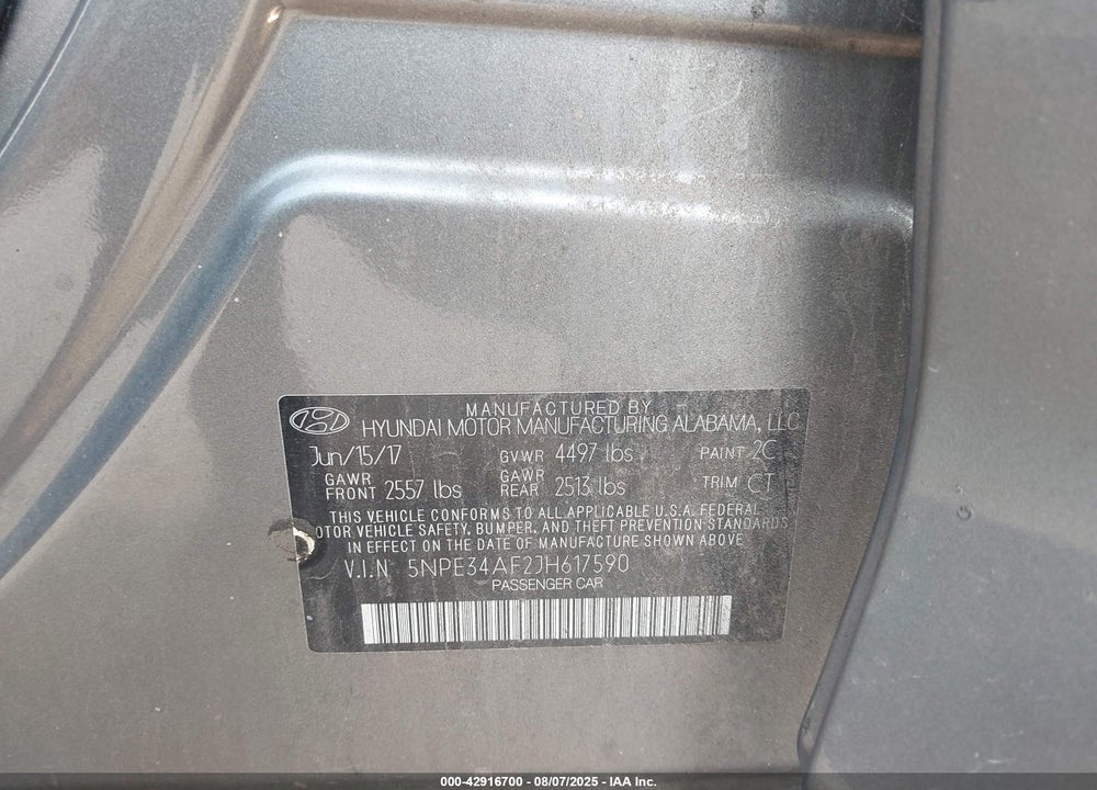 2018 HYUNDAI SONATA SPORT VIN: 5NPE34AF2JH617590