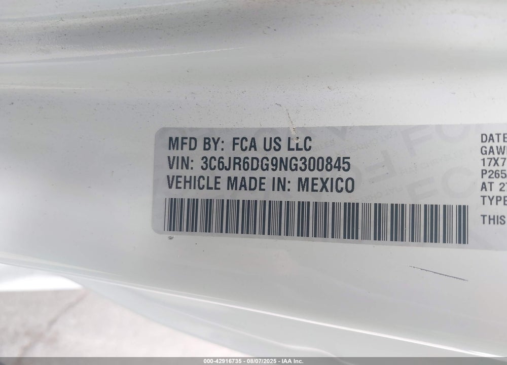 2022 RAM 1500 VIN: 3C6JR6DG9NG300845