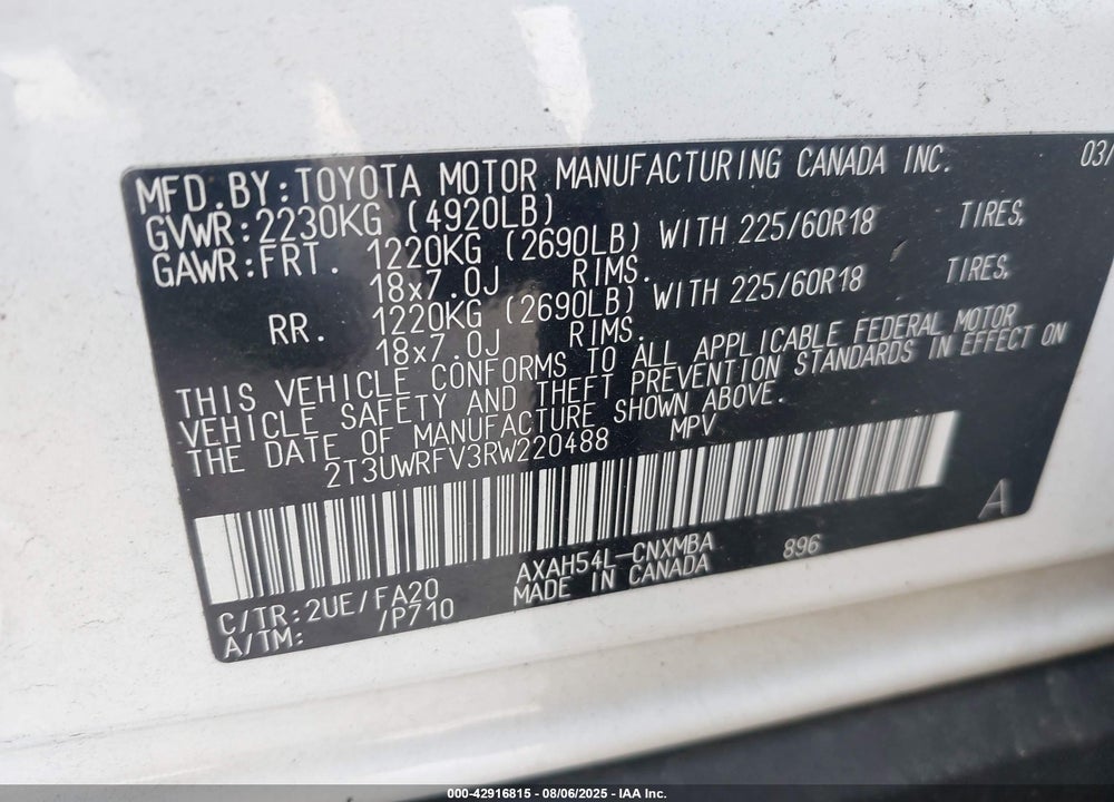 2024 TOYOTA RAV4 HYBRID VIN: 2T3UWRFV3RW220488