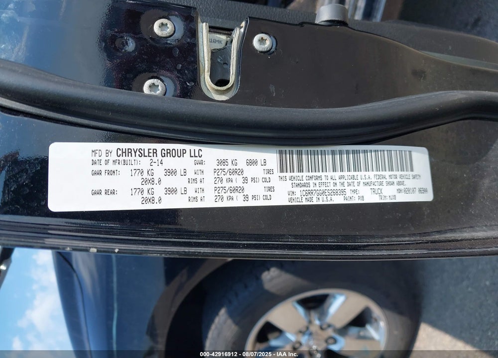 2014 RAM 1500 BIG HORN VIN: 1C6RR7GG0ES268395