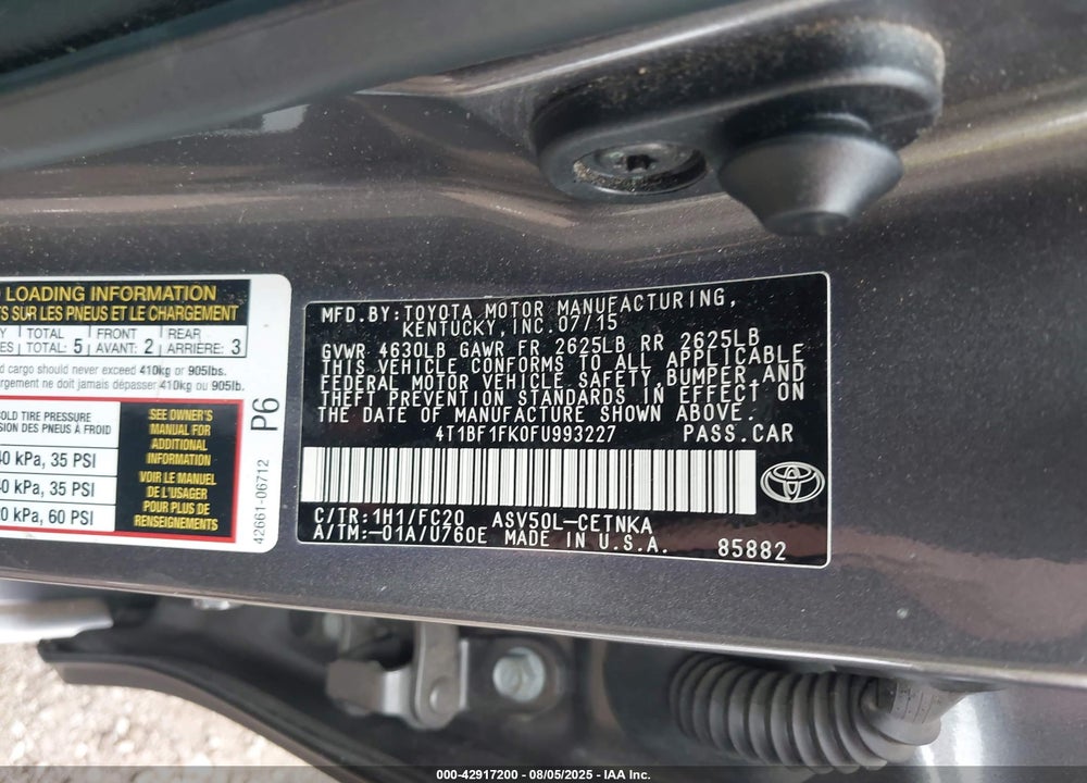 2015 TOYOTA CAMRY VIN: 4T1BF1FK0FU993227