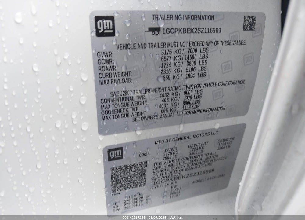 2025 CHEVROLET SILVERADO 1500 VIN: 1GCPKBEK2SZ116569