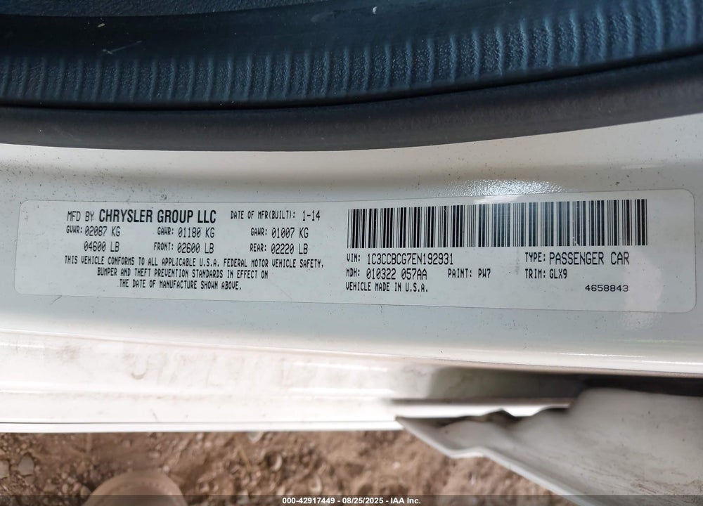 2014 CHRYSLER 200 VIN: 1C3CCBCG7EN192931