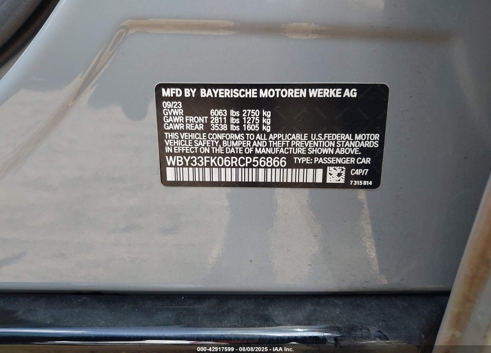 2024 BMW I5 VIN: WBY33FK06RCP56866