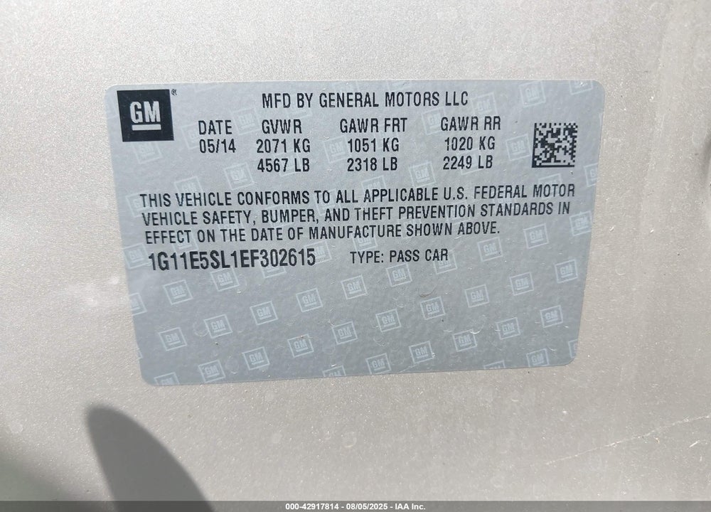 2014 CHEVROLET MALIBU VIN: 1G11E5SL1EF302615