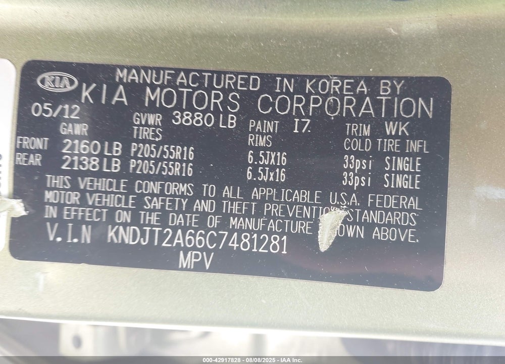 2012 KIA SOUL VIN: KNDJT2A66C7481281