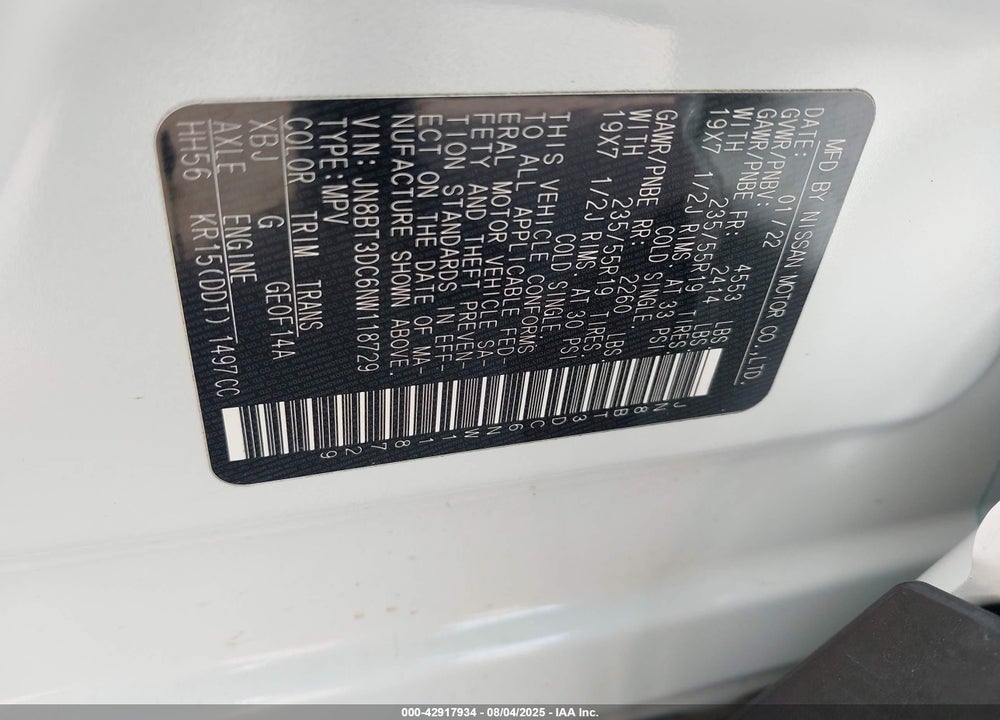 2022 NISSAN ROGUE VIN: JN8BT3DC6NW118729