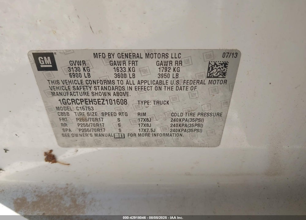 2014 CHEVROLET SILVERADO 1500 VIN: 1GCRCPEH5EZ101608