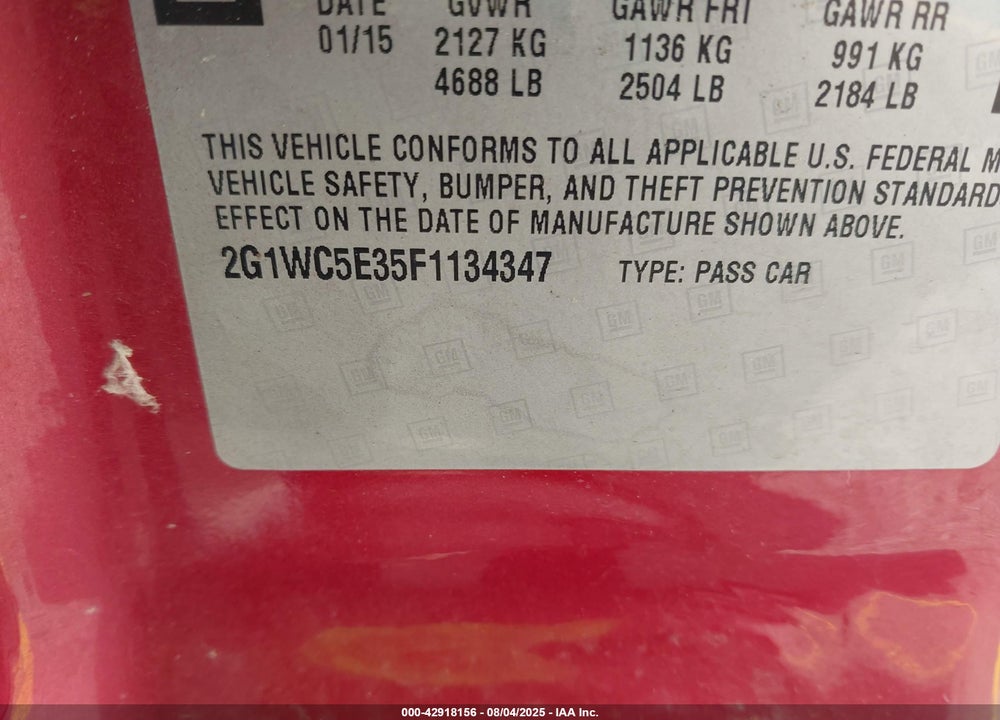 2015 CHEVROLET IMPALA LIMITED VIN: 2G1WC5E35F1134347