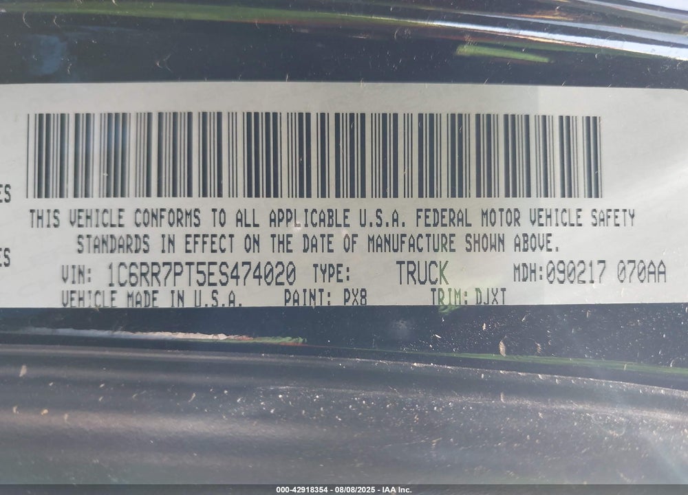 2014 RAM 1500 VIN: 1C6RR7PT5ES474020