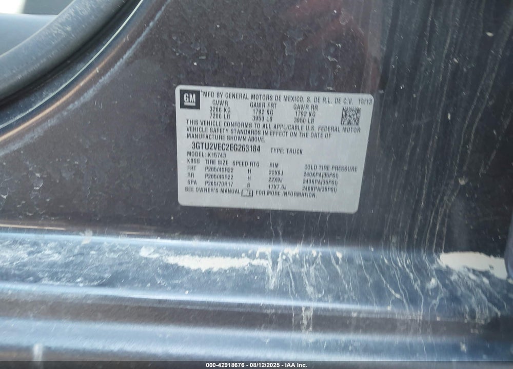 2014 GMC SIERRA 1500 VIN: 3GTU2VEC2EG263184
